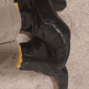 Patent Side Button Ankle Boots